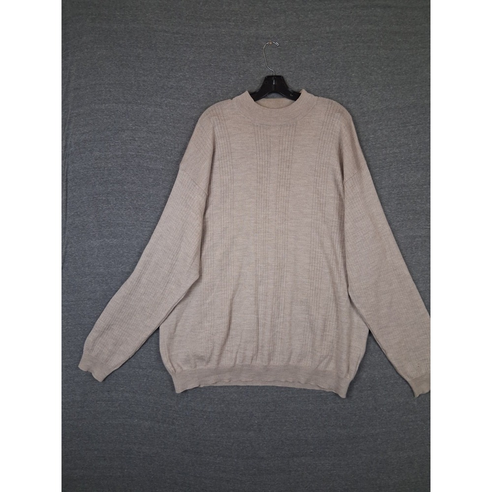 DAvila Mens Sweater 2XL Tan 100% Merino Wool Italian Lightweight Pullover VTG
